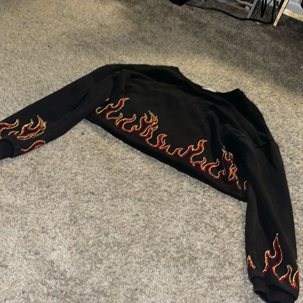 Rhinestone flame crop top sweater